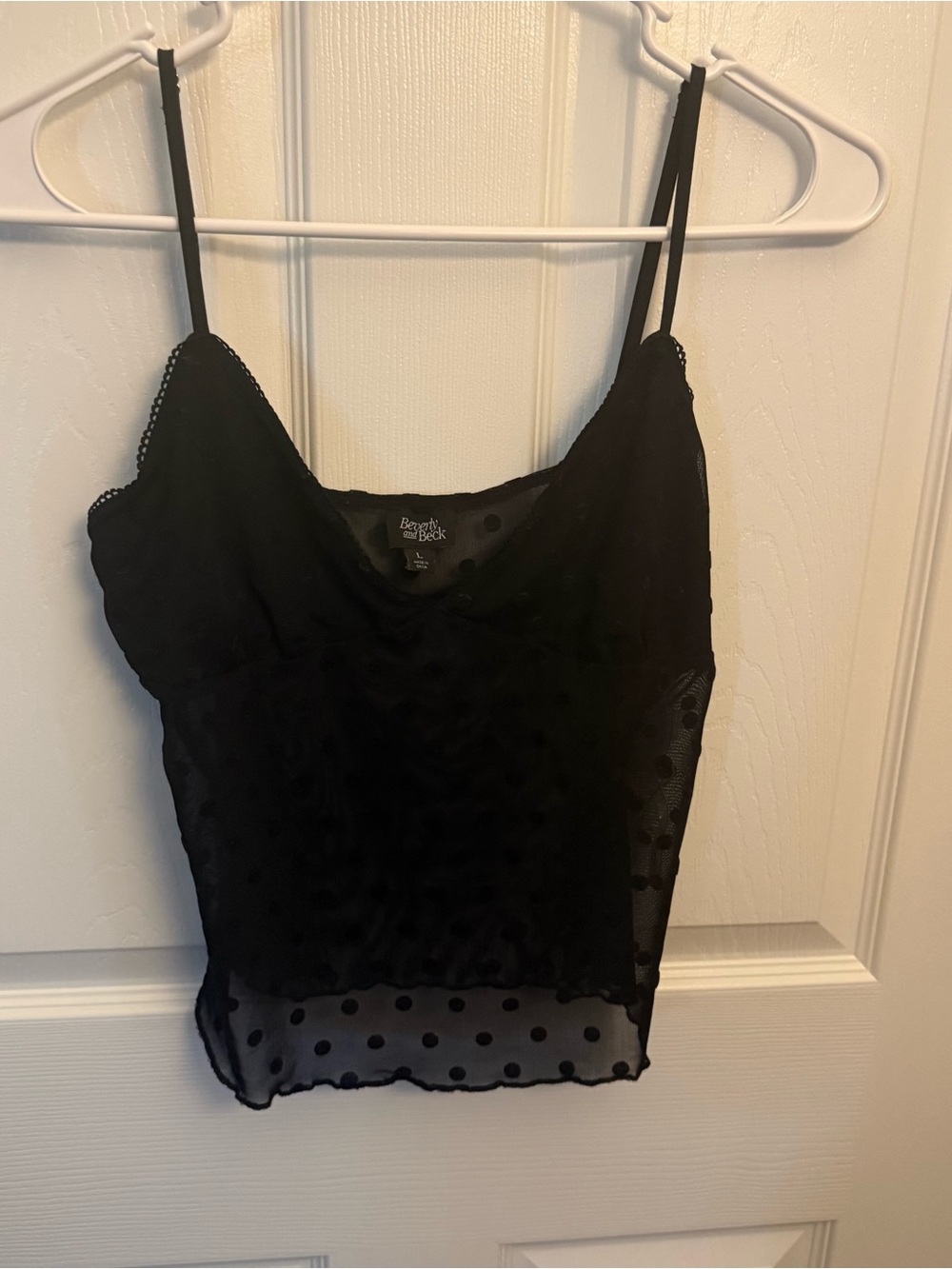 Beverly & Beck Black Sheer Mesh Polka Dot Cami Tank Top
